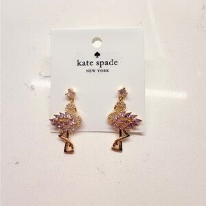 Kate Spade Flamingo Amethyst Pave Crystal Gold Boho Dangle Earrings